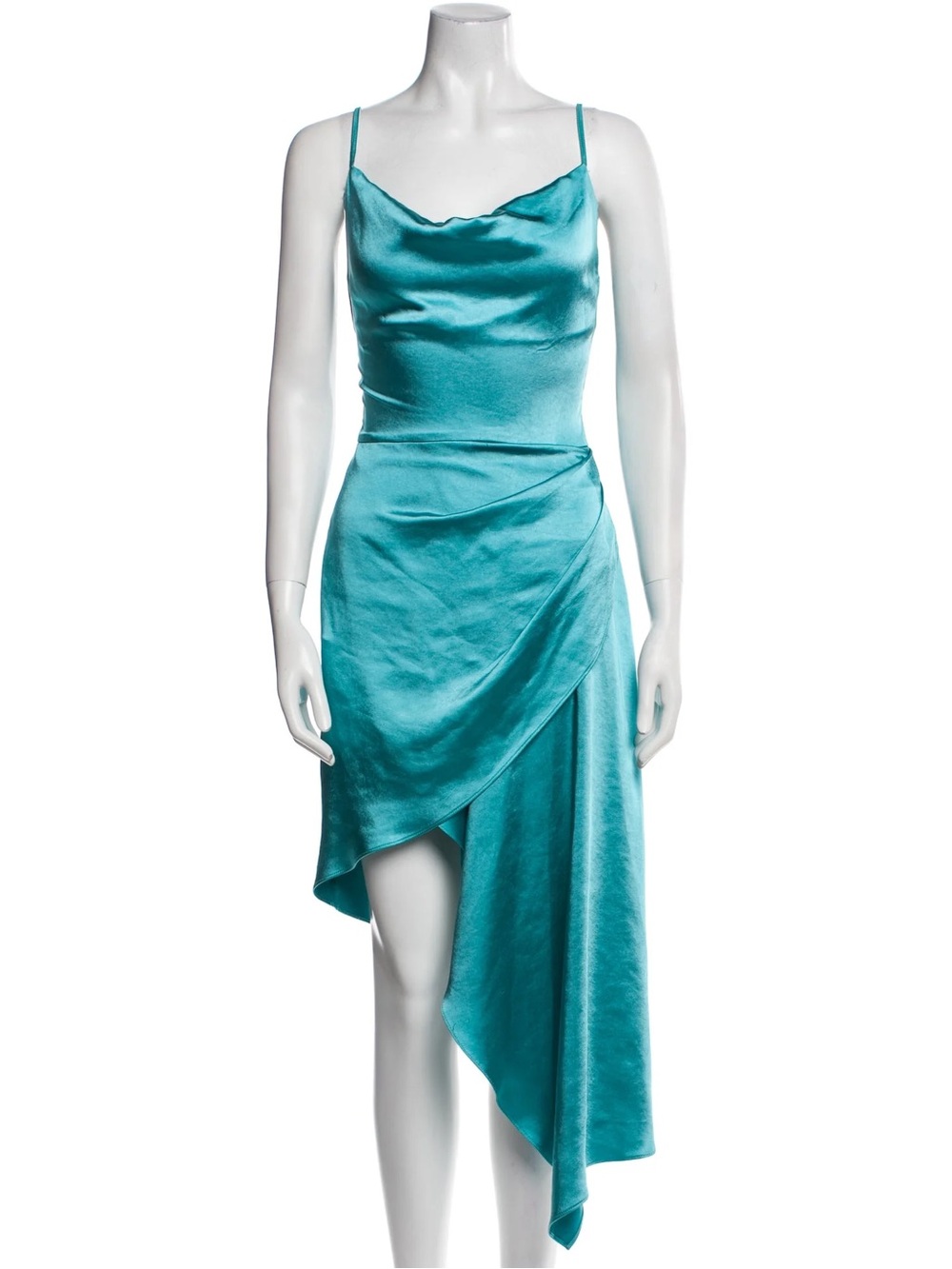 Elliatt Teal Satin Cowl Neck High-Low Slip Dress